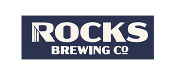 Rocks Brewing Co logo on dark background.